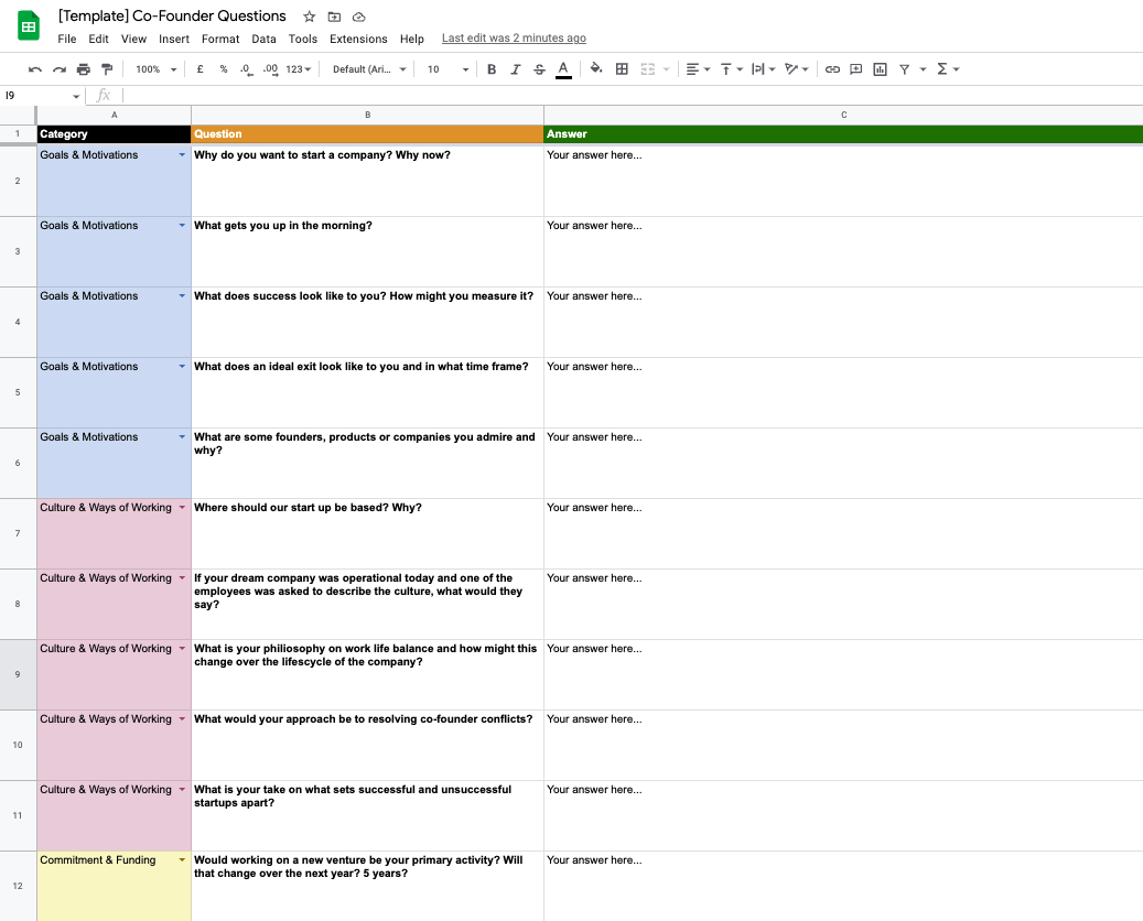 Co-founder questions template