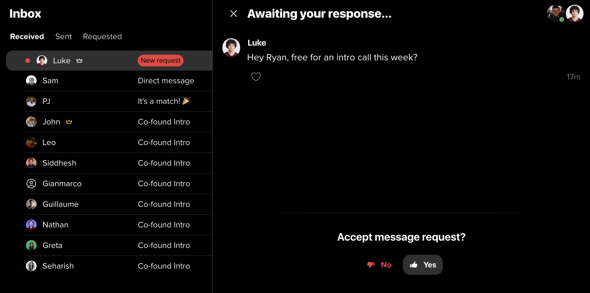 Tertle Inbox example dark mode